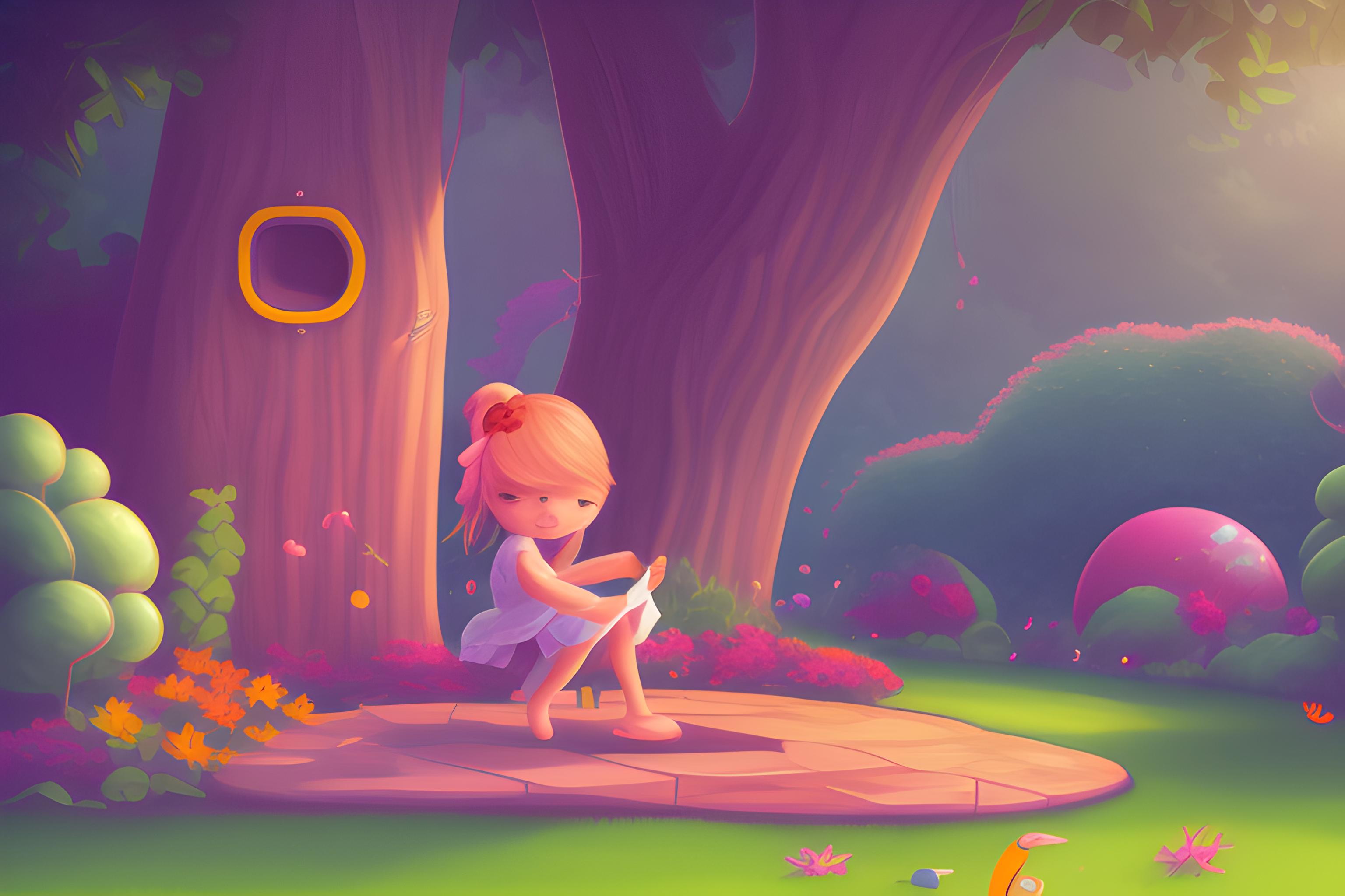 una niña de unos 2 años de cabello semi corto marrón claro ojos marrones jugando en un jardín con un cartel detrás que diga "Compu De Umma